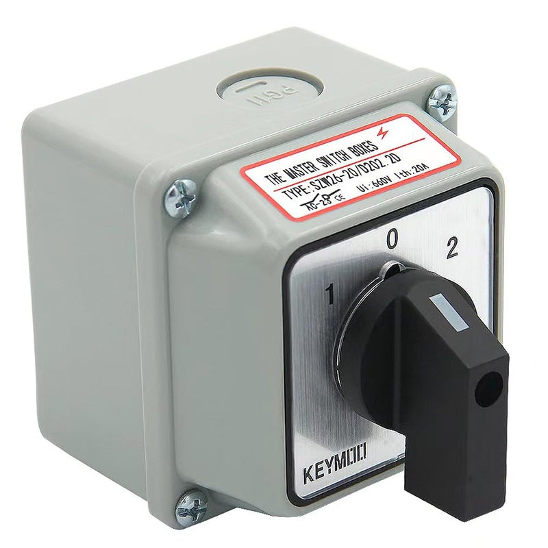 Keymoo 20A Rotary Changeover Switch with Exterior Box, ON-Off-ON 660V Latching Universal Selector Switch, IP65 (3 Positions 2 Poles) - Image 1